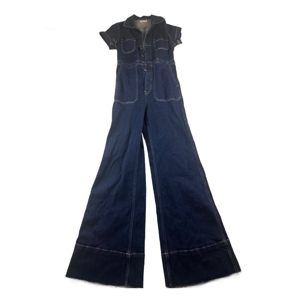 Faherty Jumpsuit Women S Blue Denim Michelle Short Sleeve Button Front Western